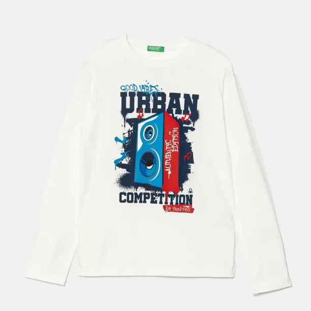 United Colors of Benetton longsleeve din bumbac pentru copii culoarea bej