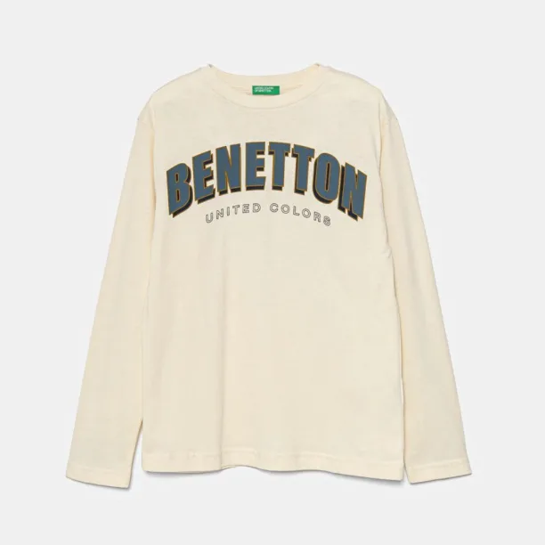 United Colors of Benetton longsleeve din bumbac pentru copii culoarea bej