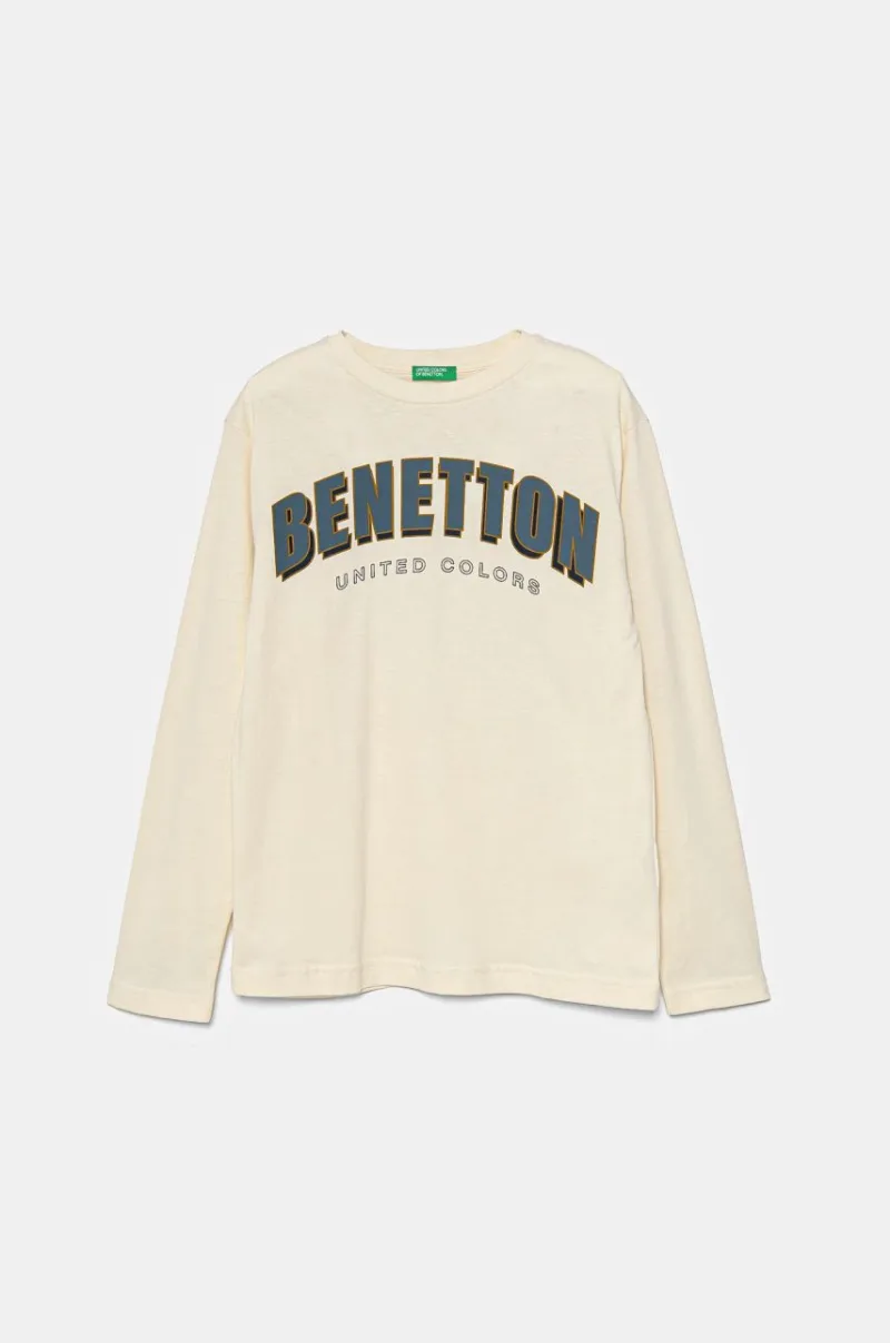 United Colors of Benetton longsleeve din bumbac pentru copii culoarea bej