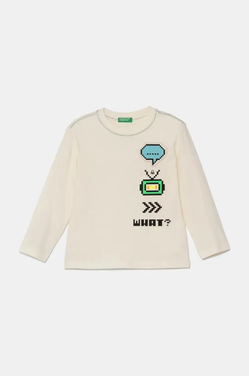 United Colors of Benetton longsleeve din bumbac pentru copii culoarea bej