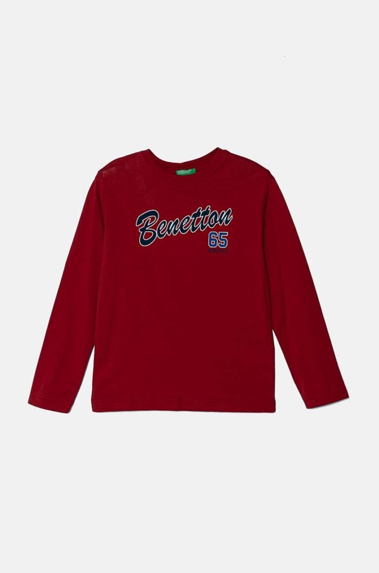 United Colors of Benetton longsleeve din bumbac pentru copii culoarea bordo