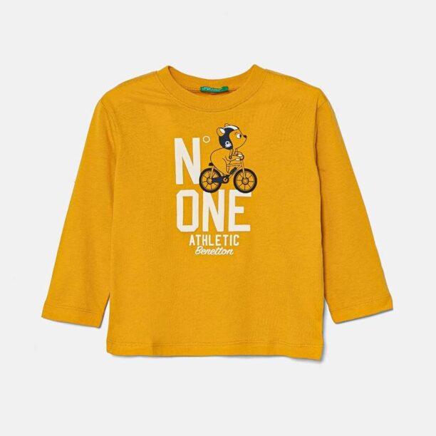 United Colors of Benetton longsleeve din bumbac pentru copii culoarea galben