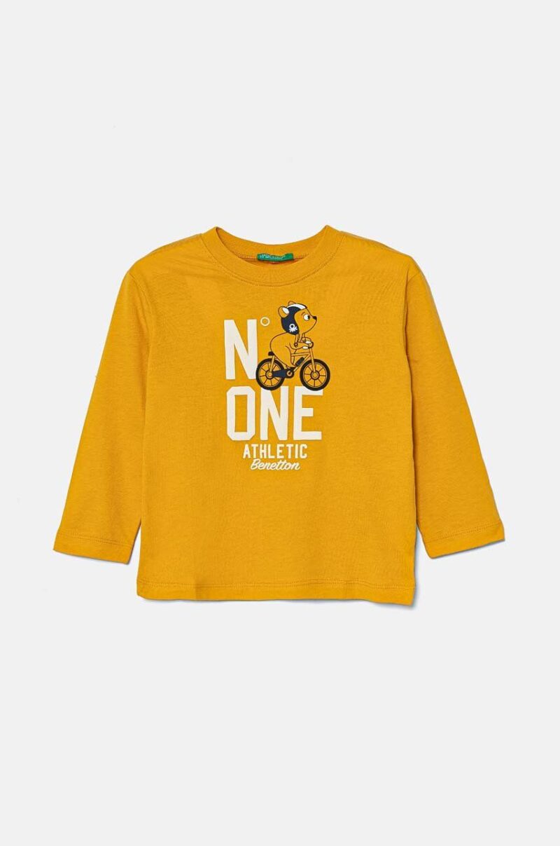 United Colors of Benetton longsleeve din bumbac pentru copii culoarea galben