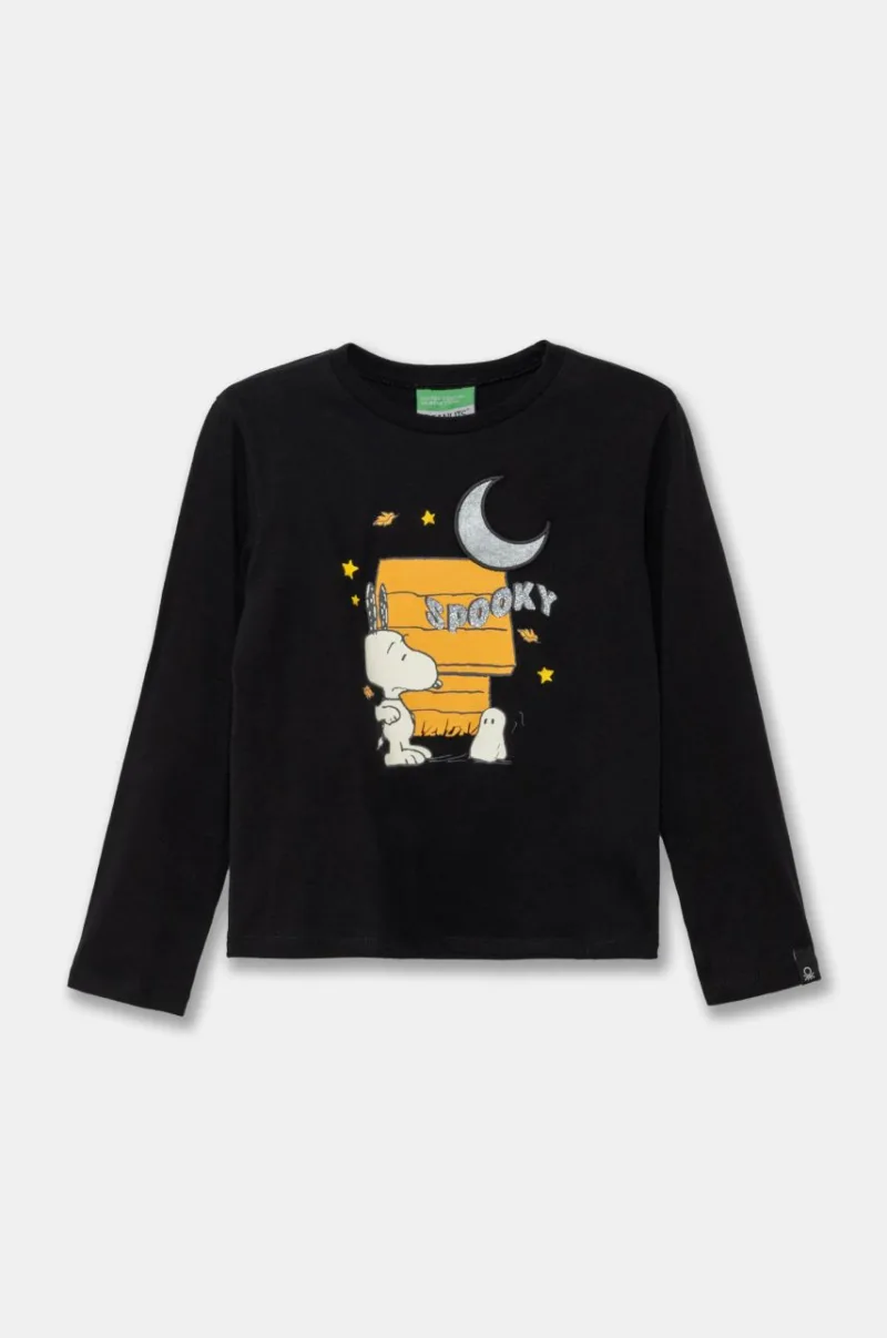 United Colors of Benetton longsleeve din bumbac pentru copii culoarea negru