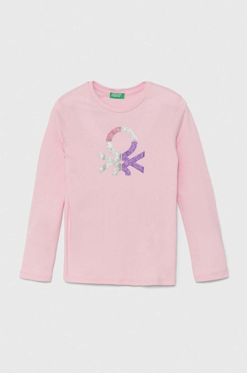 United Colors of Benetton longsleeve din bumbac pentru copii culoarea roz