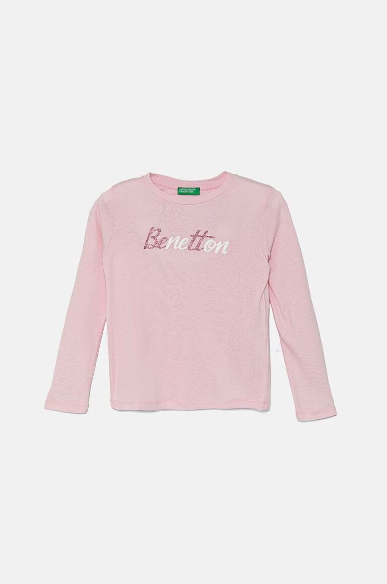 United Colors of Benetton longsleeve din bumbac pentru copii culoarea roz