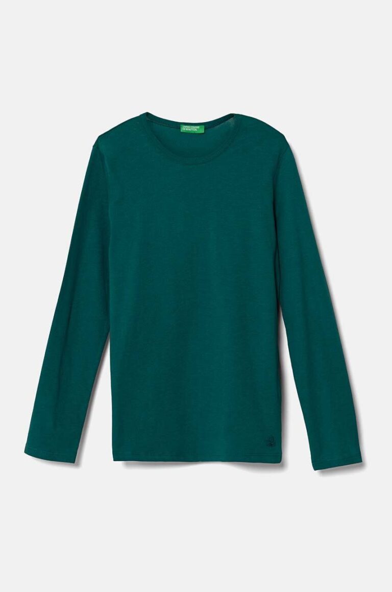 United Colors of Benetton longsleeve din bumbac pentru copii culoarea verde