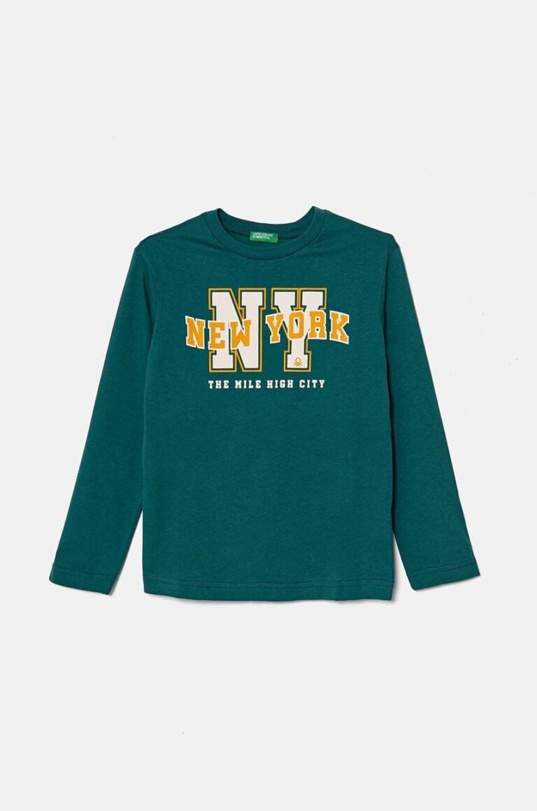 United Colors of Benetton longsleeve din bumbac pentru copii culoarea verde