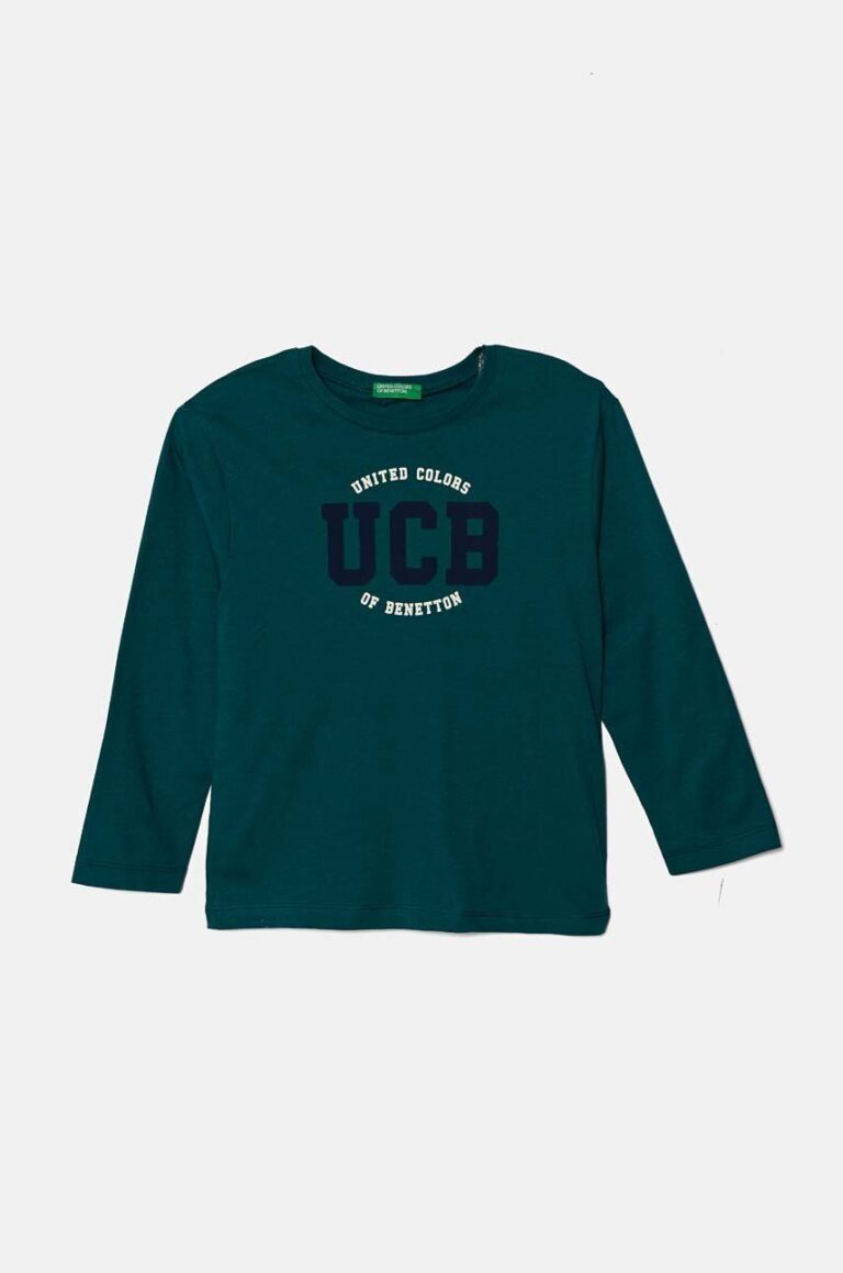 United Colors of Benetton longsleeve din bumbac pentru copii culoarea verde