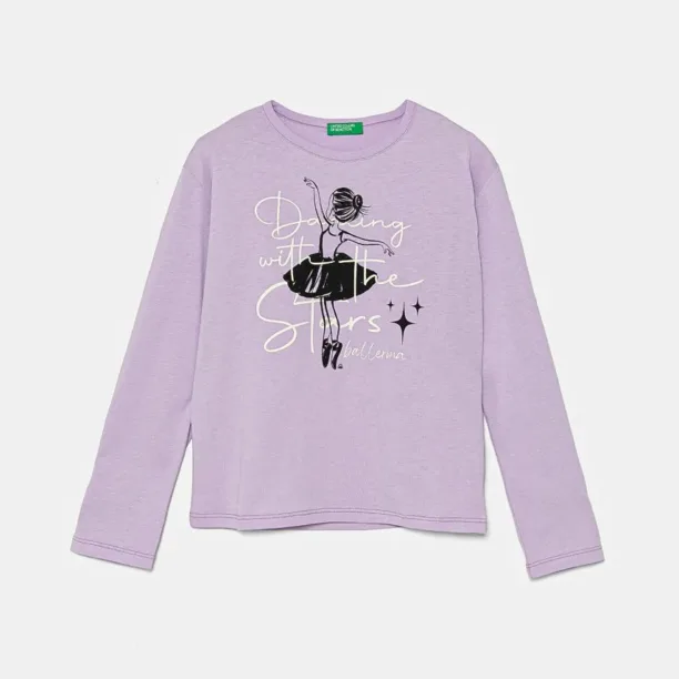 United Colors of Benetton longsleeve din bumbac pentru copii culoarea violet