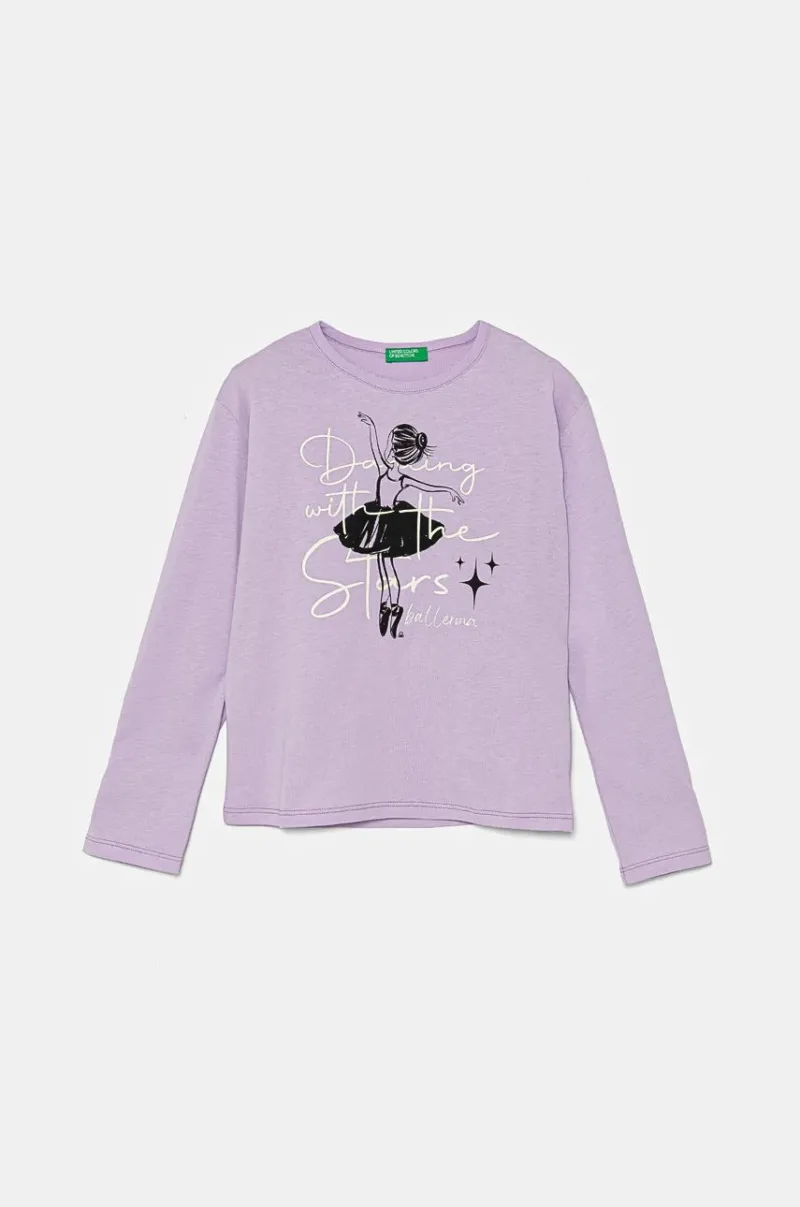 United Colors of Benetton longsleeve din bumbac pentru copii culoarea violet