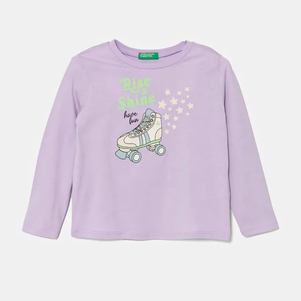 United Colors of Benetton longsleeve din bumbac pentru copii culoarea violet