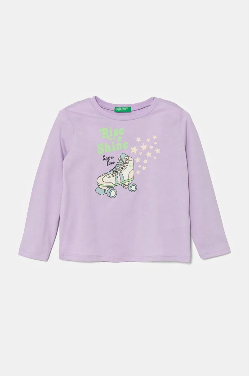 United Colors of Benetton longsleeve din bumbac pentru copii culoarea violet