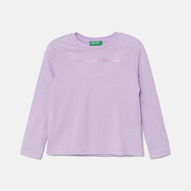 United Colors of Benetton longsleeve din bumbac pentru copii culoarea violet