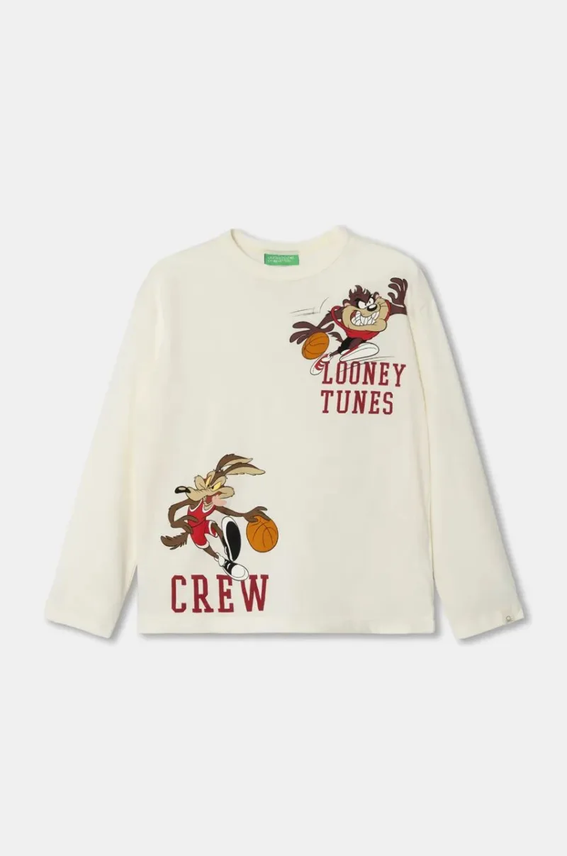 United Colors of Benetton longsleeve din bumbac pentru copii x Looney Tunes culoarea bej