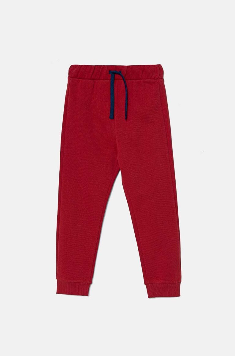 United Colors of Benetton pantaloni de trening din bumbac pentru copii culoarea bordo