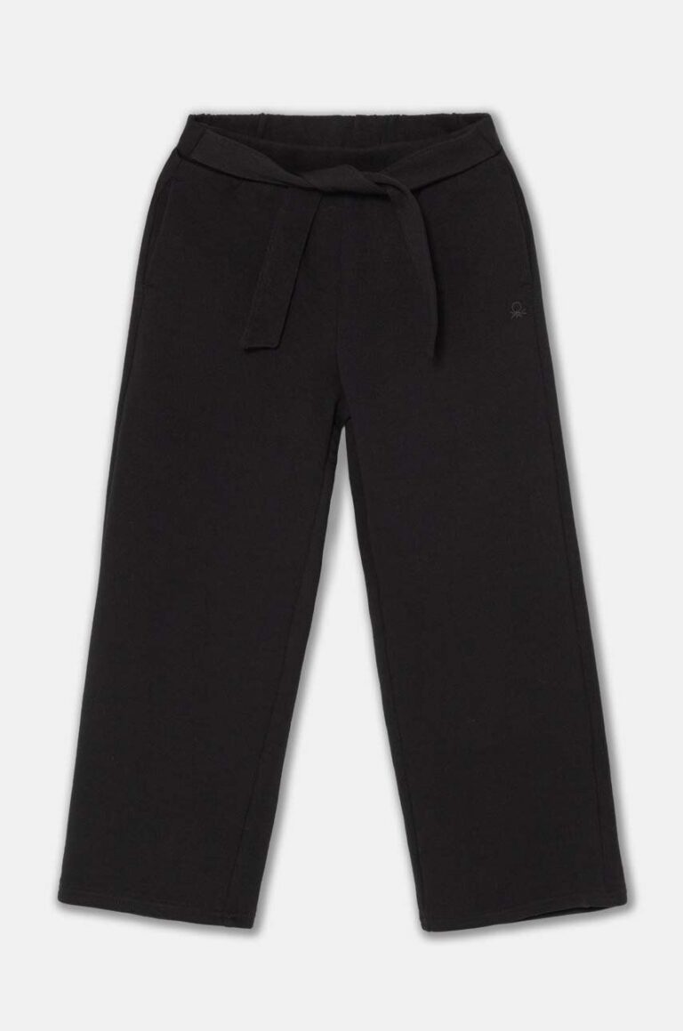 United Colors of Benetton pantaloni de trening din bumbac pentru copii culoarea negru