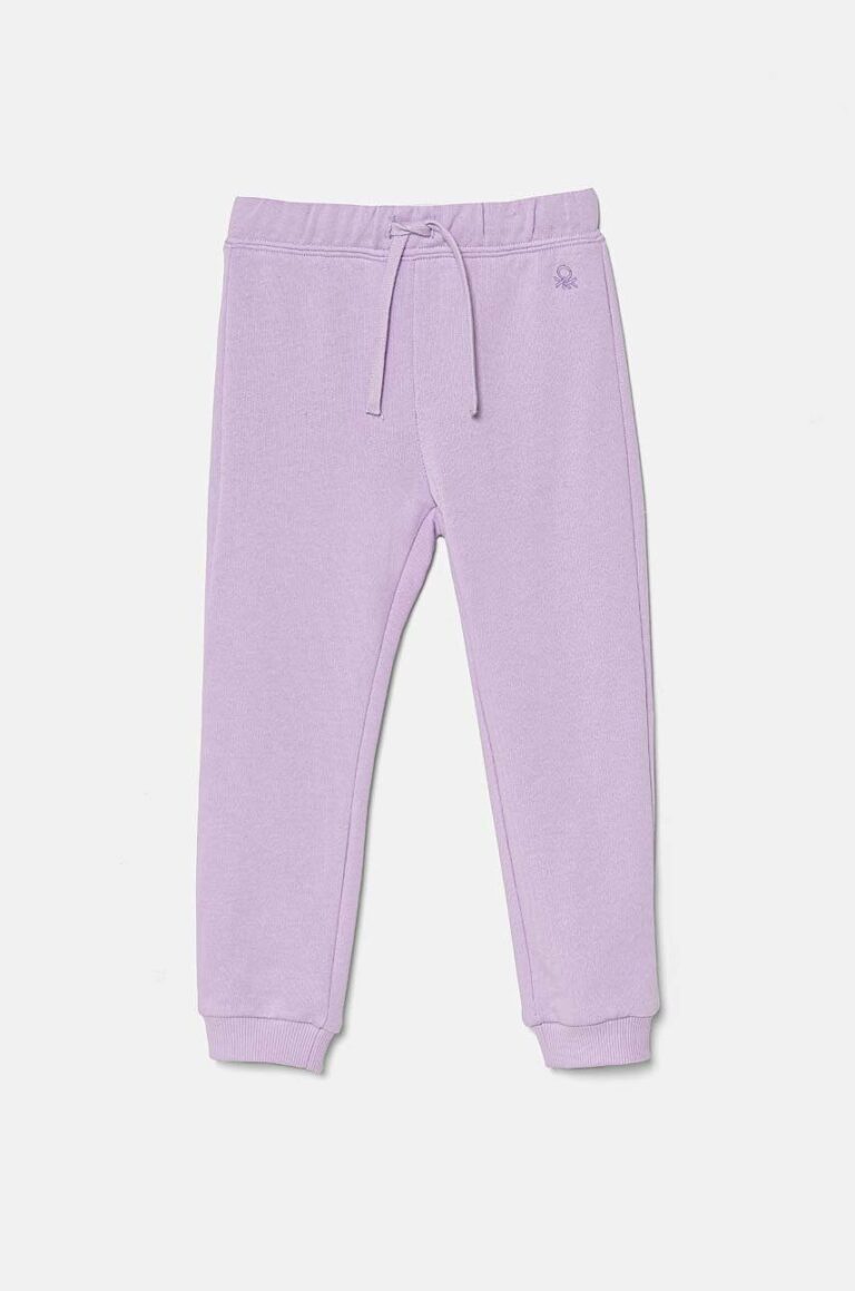 United Colors of Benetton pantaloni de trening din bumbac pentru copii culoarea violet