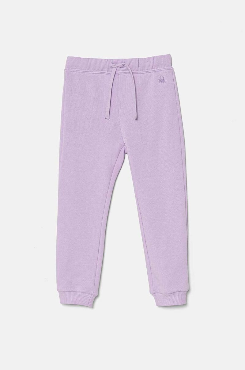 United Colors of Benetton pantaloni de trening din bumbac pentru copii culoarea violet