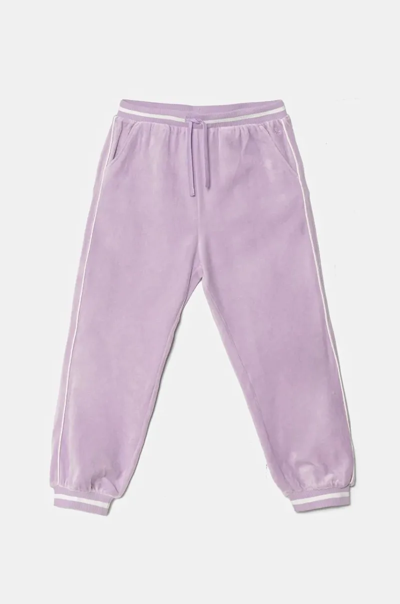 United Colors of Benetton pantaloni de trening din velur pentru copii culoarea violet