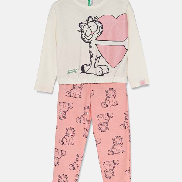 United Colors of Benetton pijama copii culoarea bej