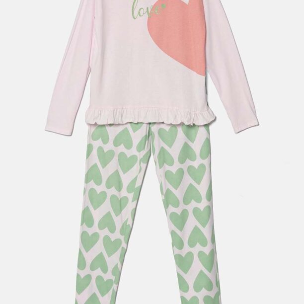 United Colors of Benetton pijamale de bumbac pentru copii culoarea roz