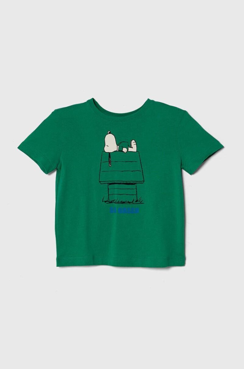 United Colors of Benetton tricou de bumbac pentru copii X Peanuts culoarea verde