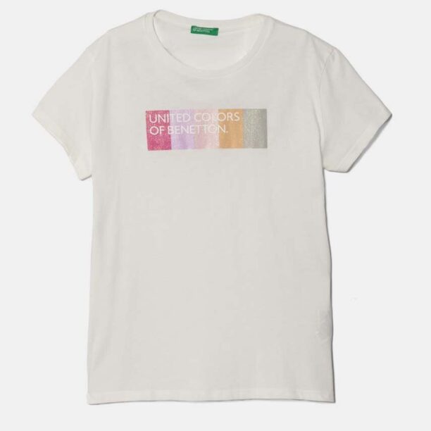 United Colors of Benetton tricou de bumbac pentru copii culoarea alb