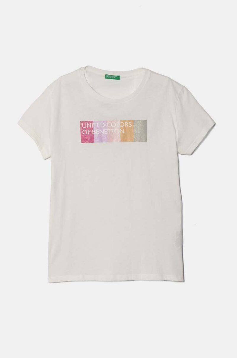 United Colors of Benetton tricou de bumbac pentru copii culoarea alb