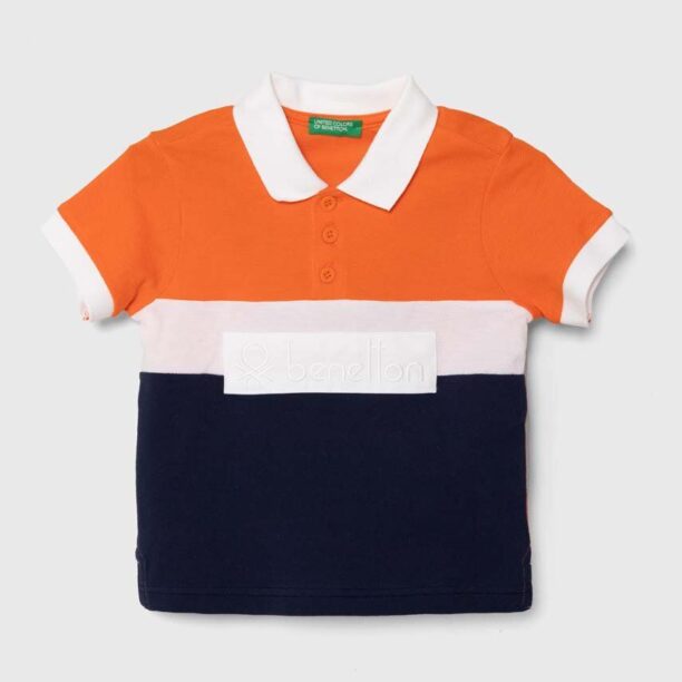 United Colors of Benetton tricouri polo din bumbac pentru copii culoarea portocaliu