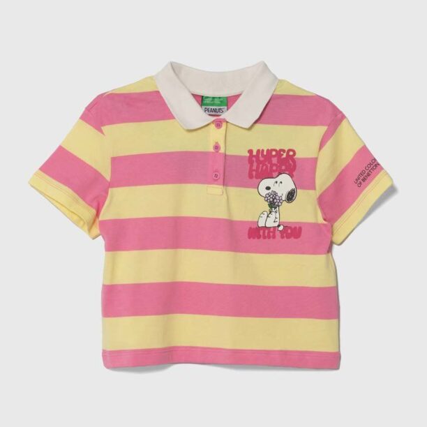 United Colors of Benetton tricouri polo din bumbac pentru copii culoarea roz