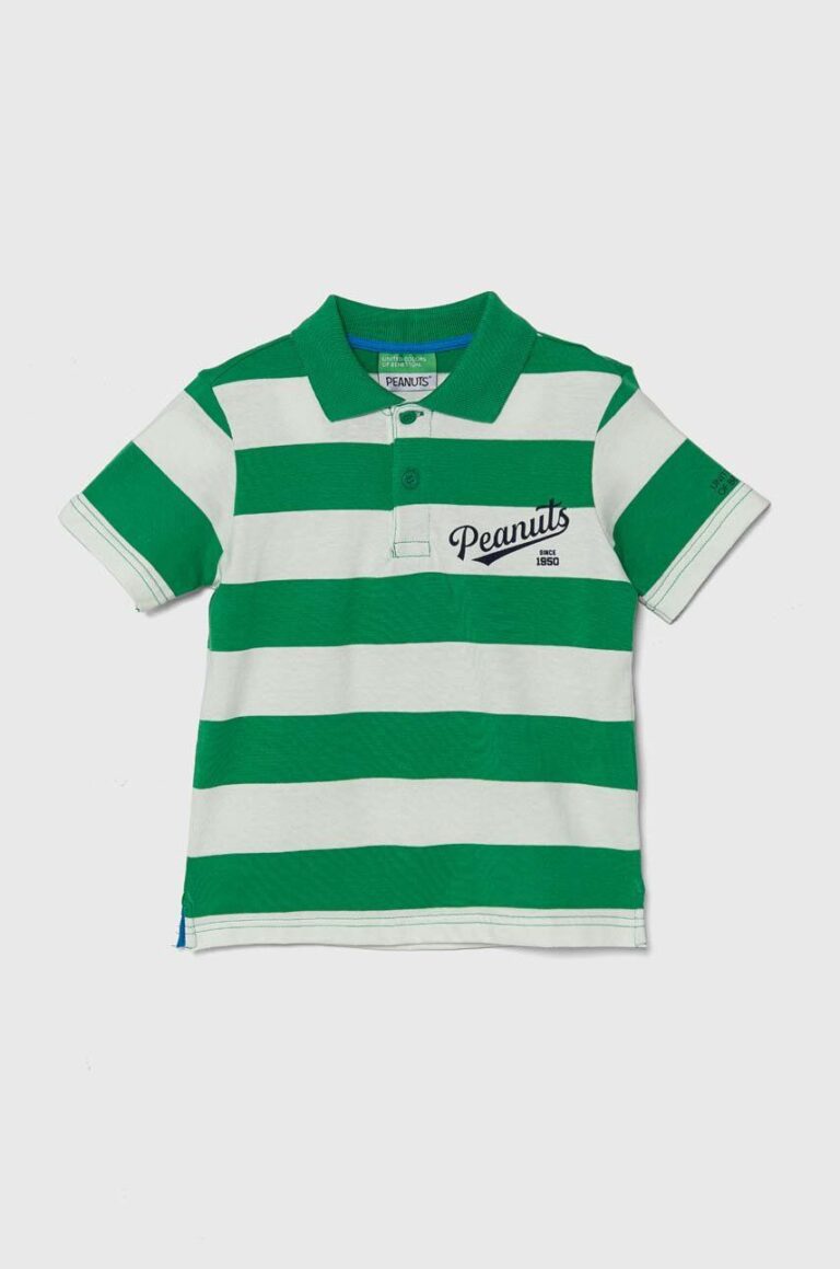 United Colors of Benetton tricouri polo din bumbac pentru copii x Snoopy culoarea verde