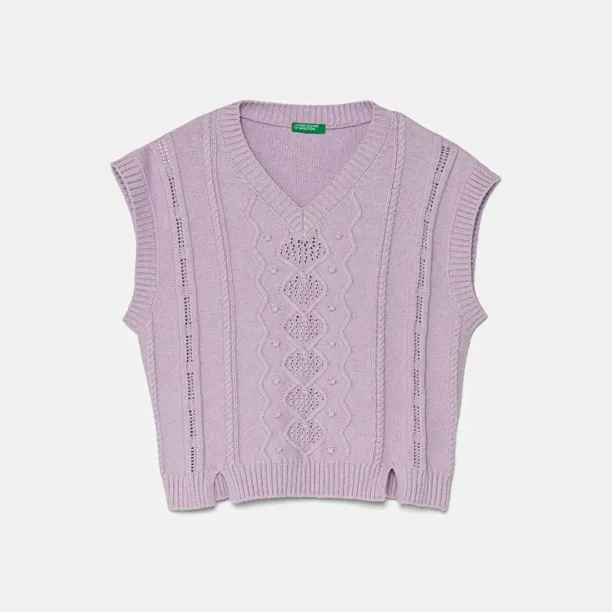 United Colors of Benetton vestă din amestec de lână pentru copii culoarea violet