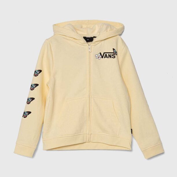 Vans hanorac de bumbac pentru copii FLUTTER FLY ZIP HOODIE culoarea galben