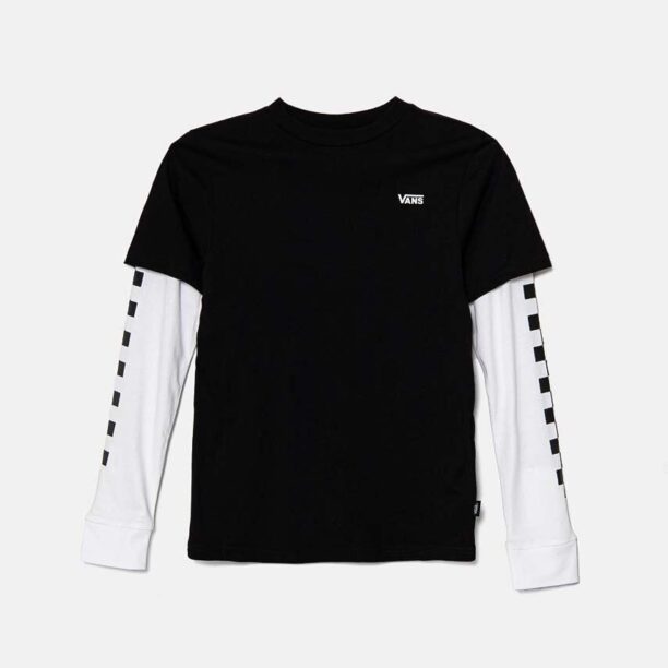 Vans longsleeve din bumbac pentru copii BY LONG CHECK TWOFER culoarea negru