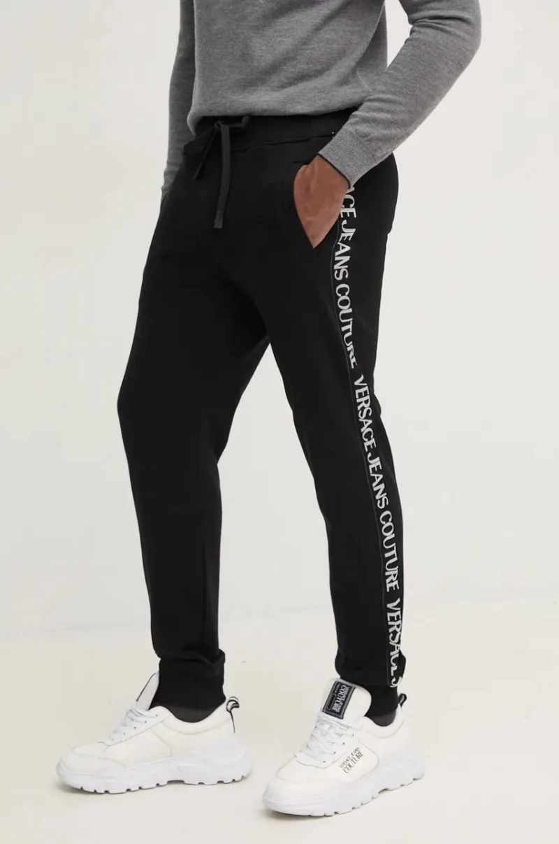 Versace Jeans Couture pantaloni de trening din bumbac culoarea negru