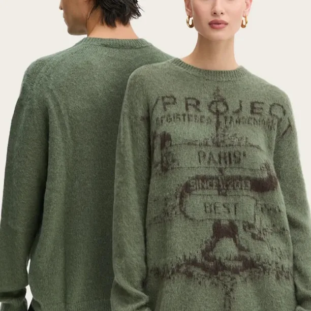 Y/Project pulover cu un strop de mohair PARIS' BEST JACQUARD PULLOVER culoarea verde