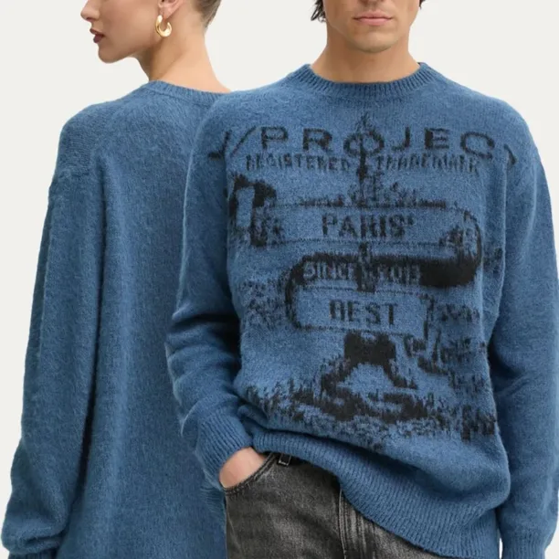 Y/Project pulover cu un strop de mohair PARIS' BEST JACQUARD PULLOVER light