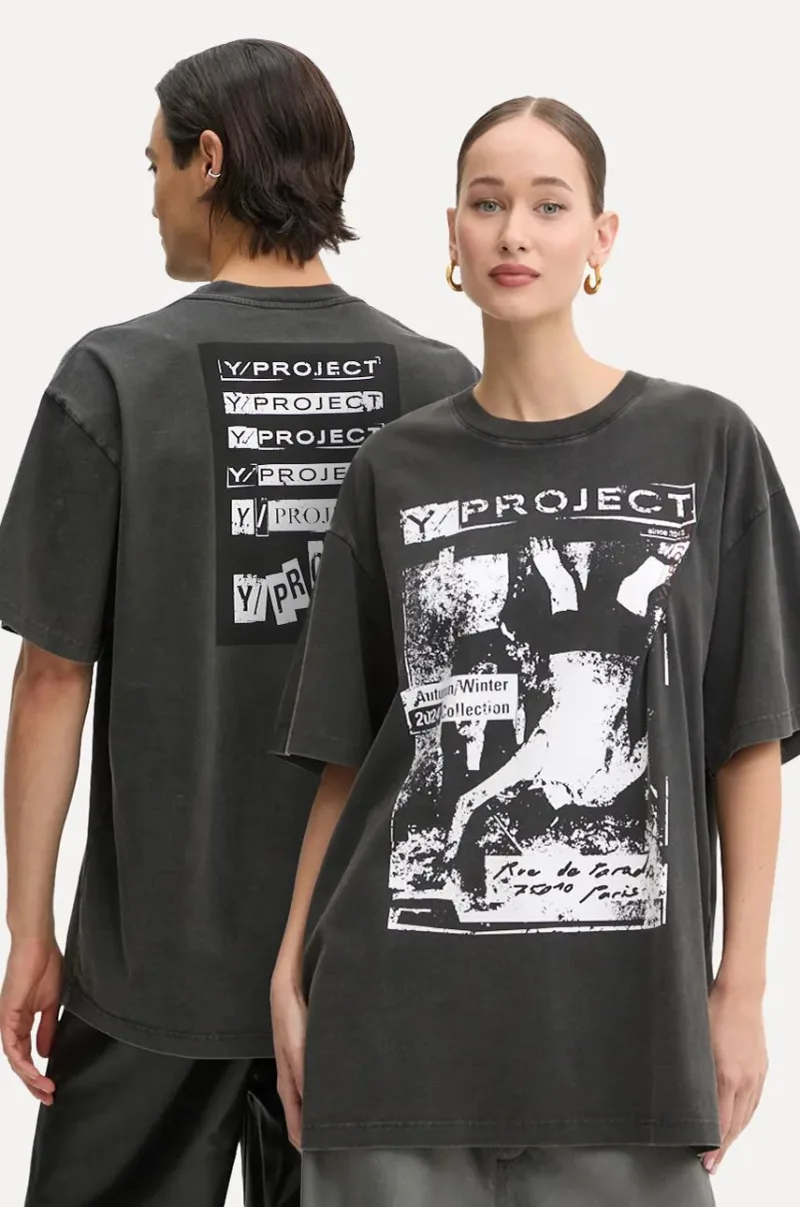 Y/Project tricou din bumbac ROCK BAND PRINT PINCHED LOGO T-SHIRT culoarea gri