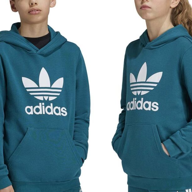 adidas Originals bluza copii TREFOIL HOODIE culoarea verde