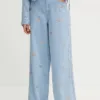 adidas Originals jeansi Femme Galore Denim Rhinestone Pants femei high waist