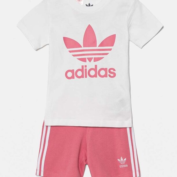 adidas Originals set de bumbac pentru bebelusi SHORT TEE SET culoarea roz