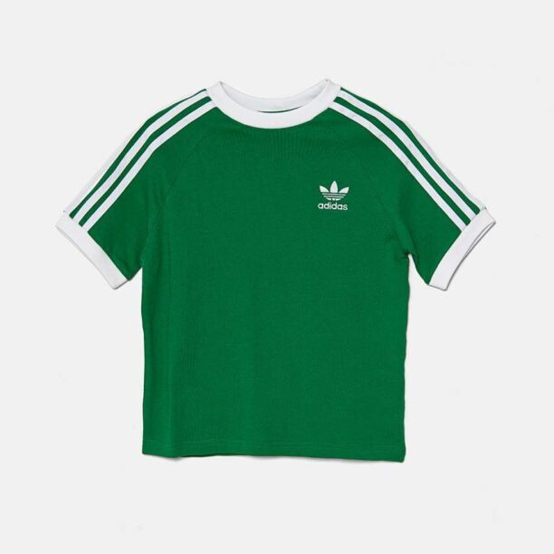 adidas Originals tricou de bumbac pentru copii 3STRIPES TEE culoarea verde