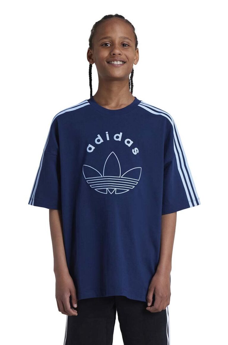 adidas Originals tricou de bumbac pentru copii culoarea albastru marin