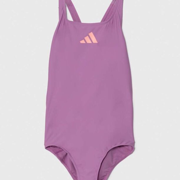 adidas Performance costum de baie dintr-o bucată pentru copii 3 BARS SOL ST culoarea violet