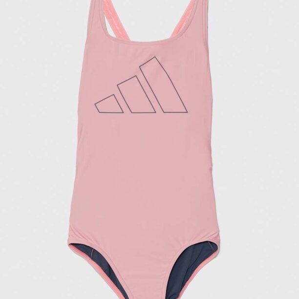 adidas Performance costum de baie dintr-o bucată pentru copii BIG BARS SUIT G culoarea roz