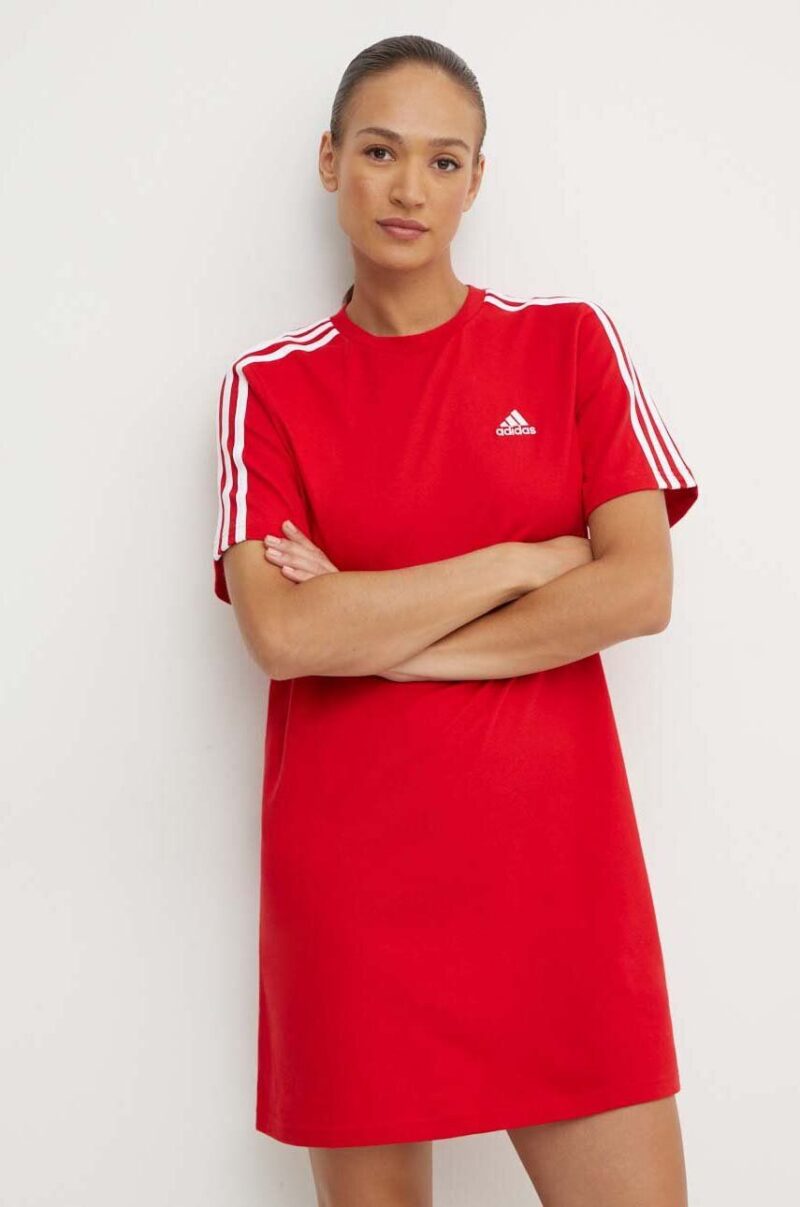 adidas rochie din bumbac Essentials culoarea rosu