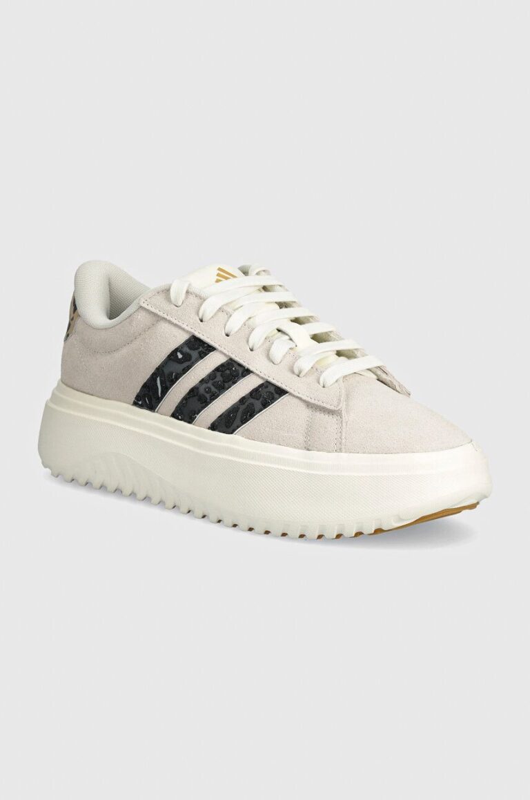 adidas sneakers din piele intoarsă Grand Court Platform culoarea bej