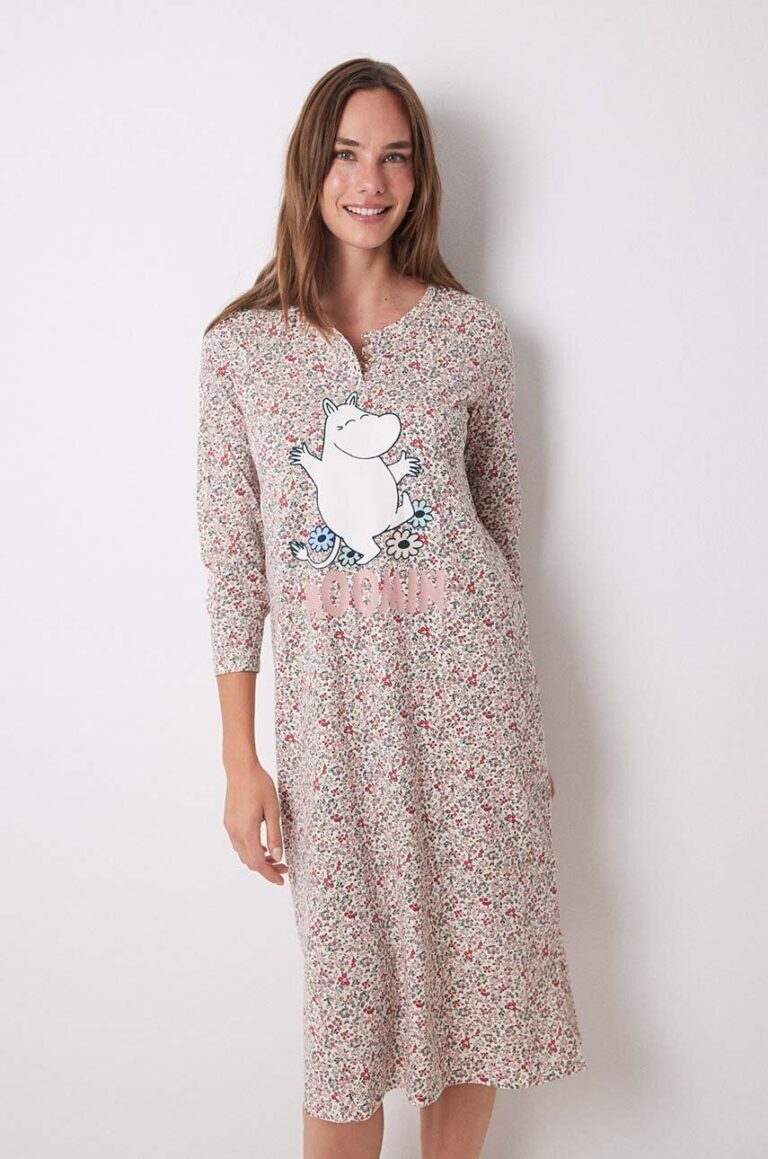 women'secret cămașă de noapte din bumbac Moomin culoarea roz