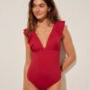 women'secret costum de baie dintr-o bucată FOREVE RUFFLES culoarea rosu